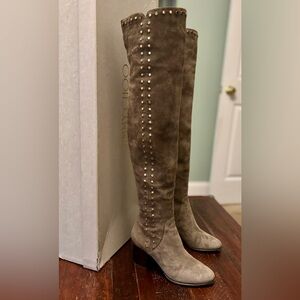 HARLEM 65 MINK SUEDE OVER THE KNEE BOOTS WITH STUDDED TRIM
